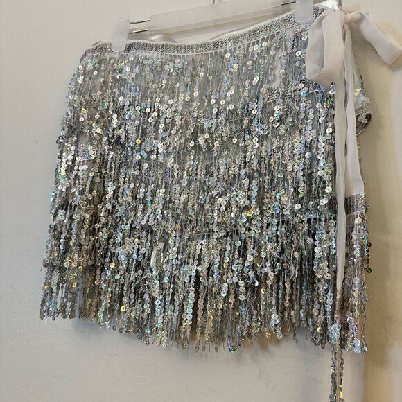 Kepblom Costume Belly Dance Sequin Fringe Wrap Skirt & Booty Short 2Piece Set Si - Picture 3 of 7